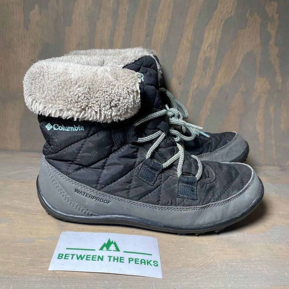 Columbia Girls 4 Shorty Omni-Heat Snow Winter Boots Black Waterproof Fur Quilted